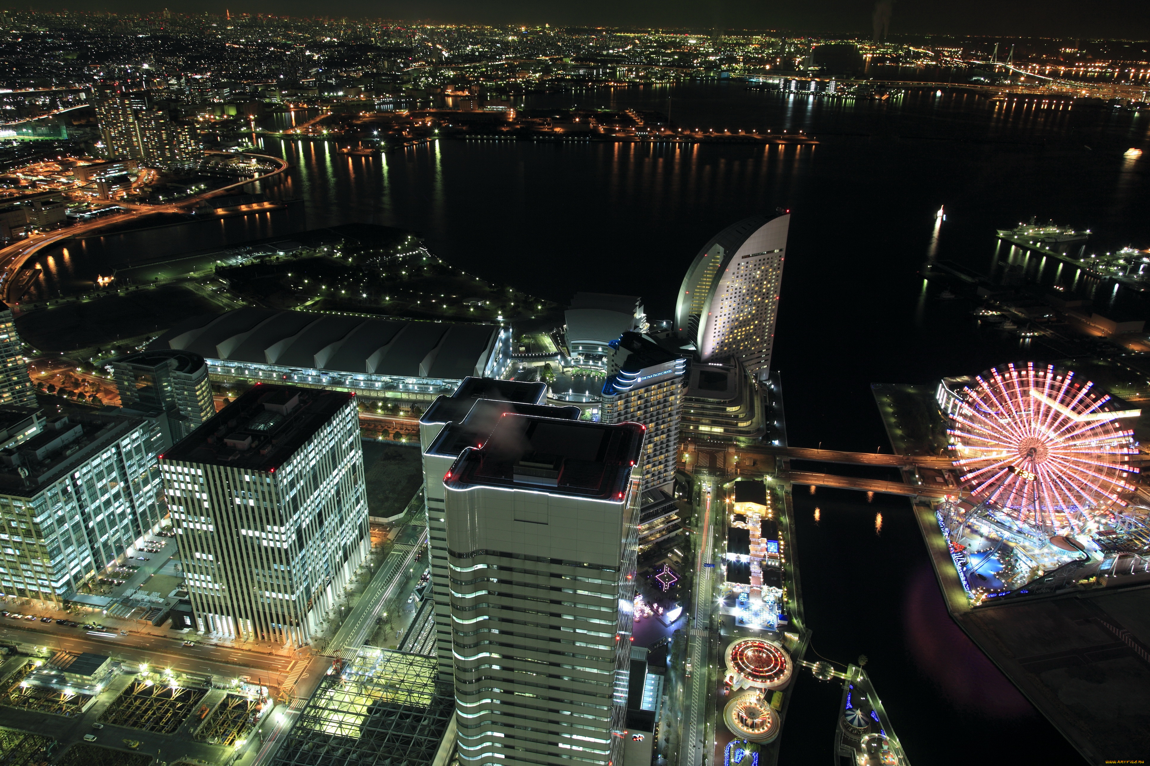 Обои Yokohama Япония Города Йокогама (Япония), обои для рабочего стола,  фотографии yokohama, Япония, города, йокогама, огни, река, дома, ночь Обои  для рабочего стола, скачать обои картинки заставки на рабочий стол.